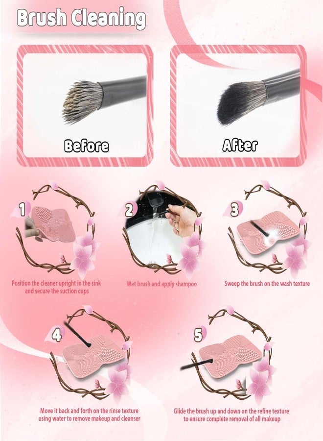 YalsFTY Silicone Makeup Brush Cleaner Pad with Suction Cup, 8 Textures, Stable, Makeup Brush Cleaning Mat (Pink) - Image 4